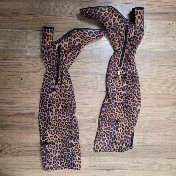 New Marc Fisher LULEY Stretch Leopard Chunky Heel Zip Over the Knee Boots sz 6 - Picture 6 of 8
